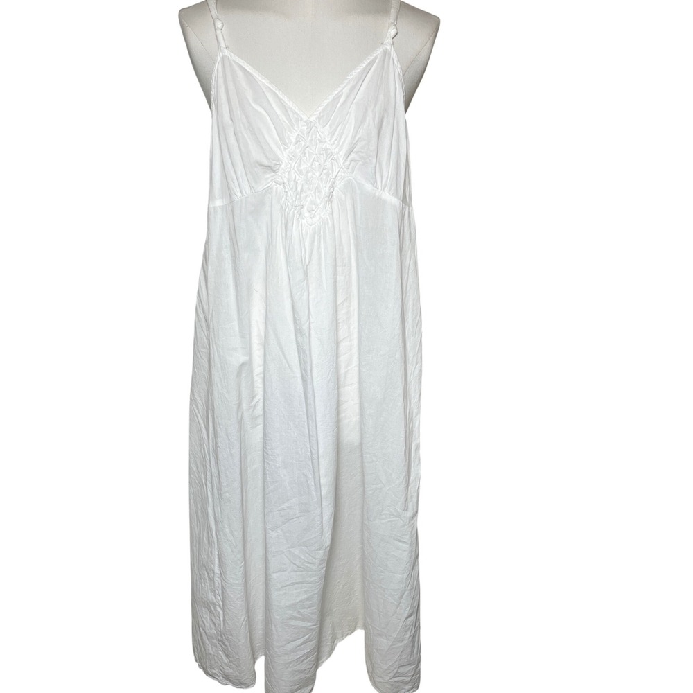 Smocked Cotton Nightgown White Cottagecore Sleeveless Gilligan O'Malley L